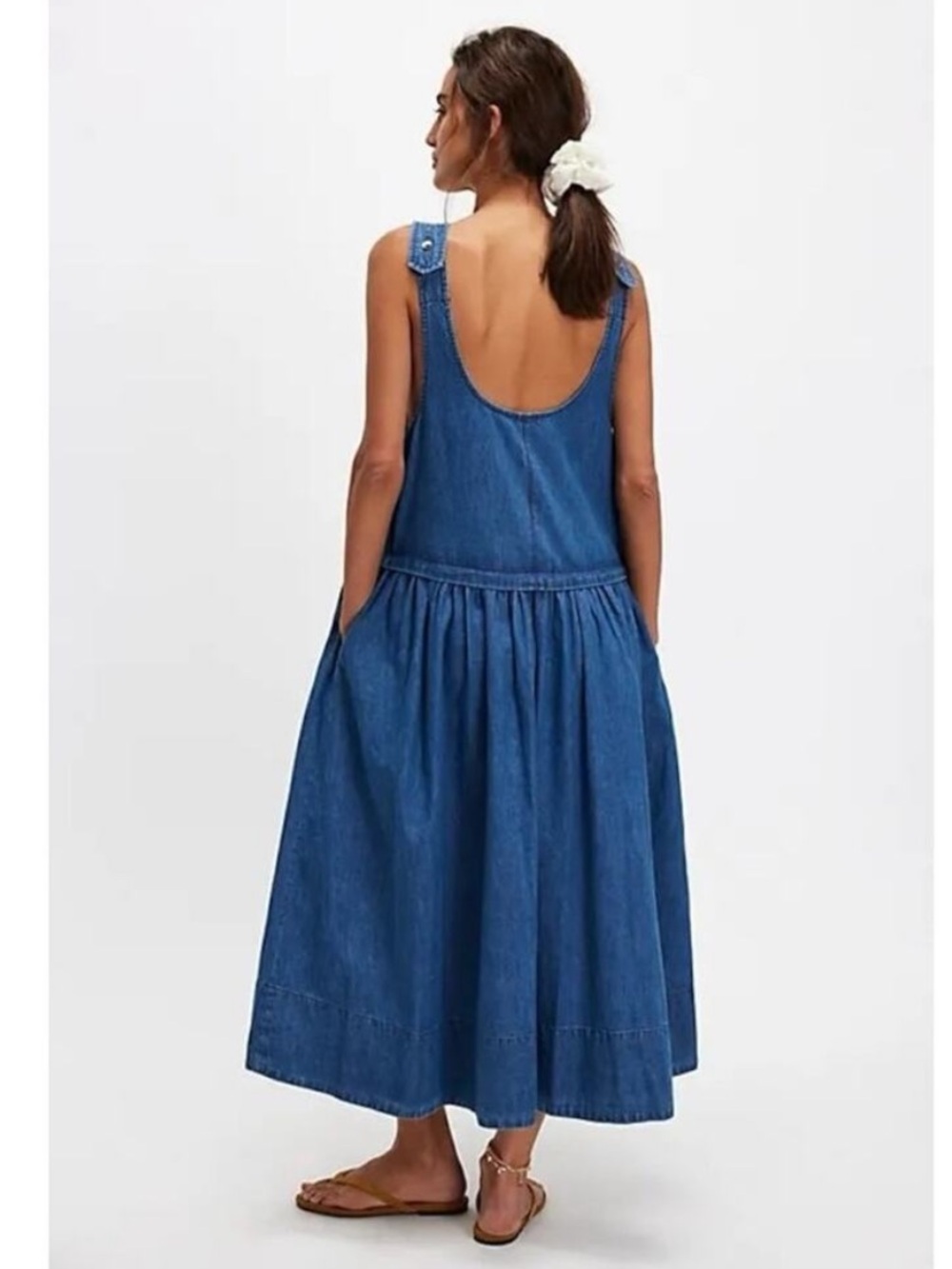Free People Soraya Light Denim Sky Drop Waist Midi Jumper Dress - Picture 4 of 10